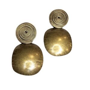 Brass style vintage earrings. Signed on back.
